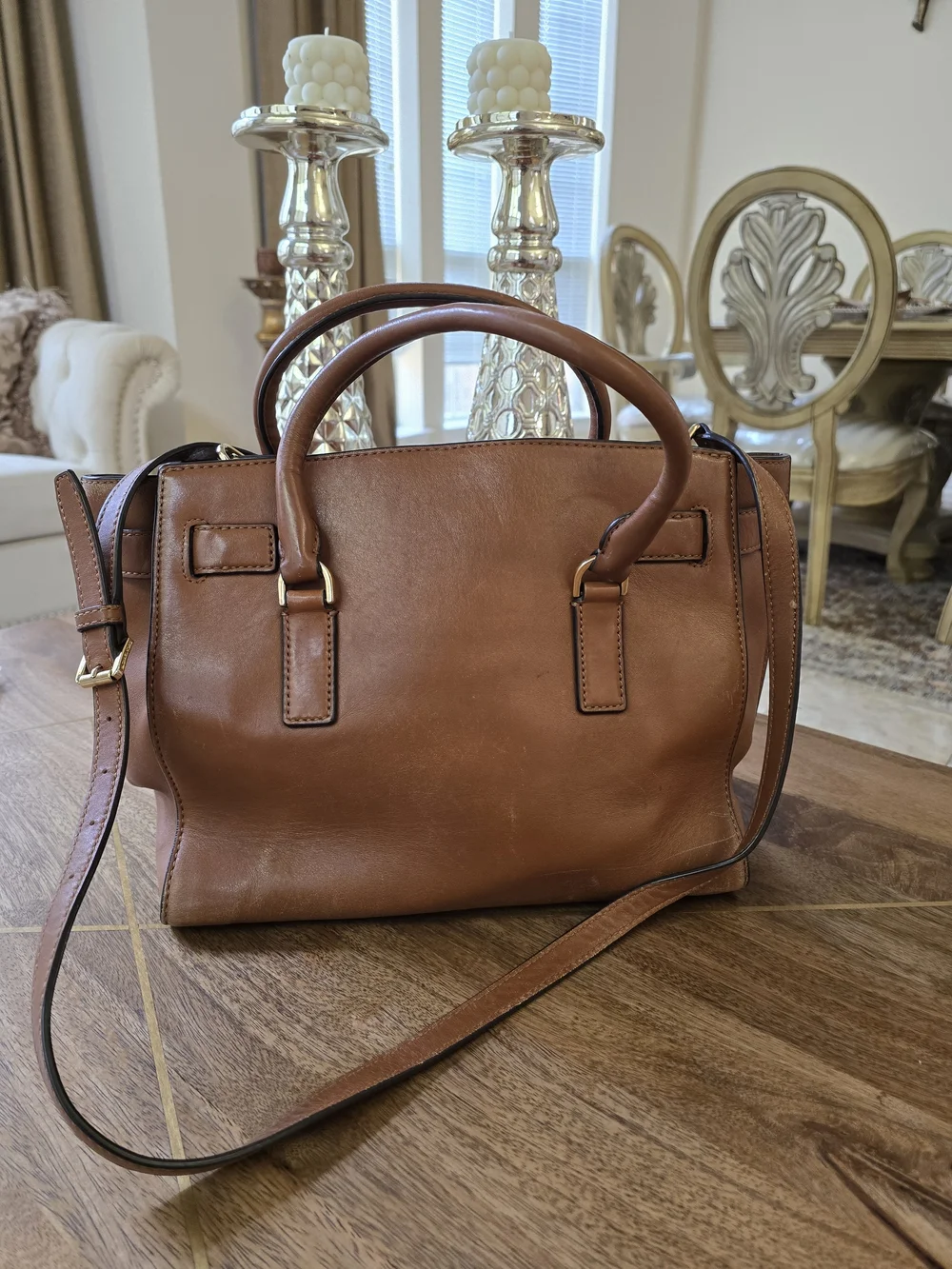 Brown Leather Satchel Handbag - Classic Women's Tote Michael  Kors